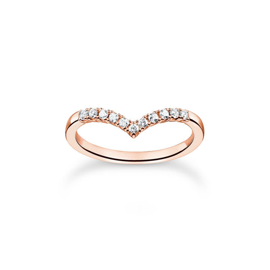 Thomas Sabo Rose Gold Plated Cubic Zirconia Wishbone Ring TR2394-416-14 - Judith Hart Jewellers