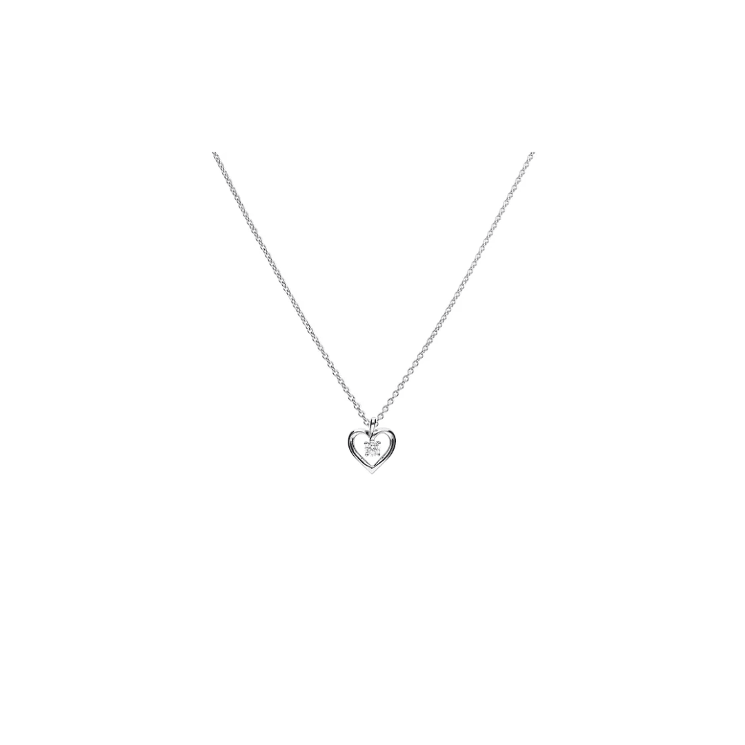 Diamonfire Silver Open Heart Pendant with Drop Cubic Zirconia P4637 - Judith Hart Jewellers