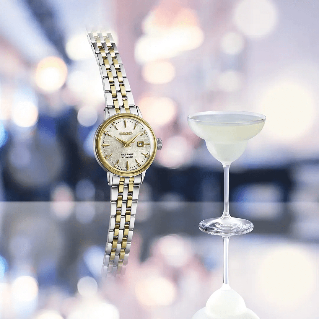 Seiko Presage Cocktail Time ‘White Lady’ Diamond Twist Watch SRE010J1 - Judith Hart Jewellers