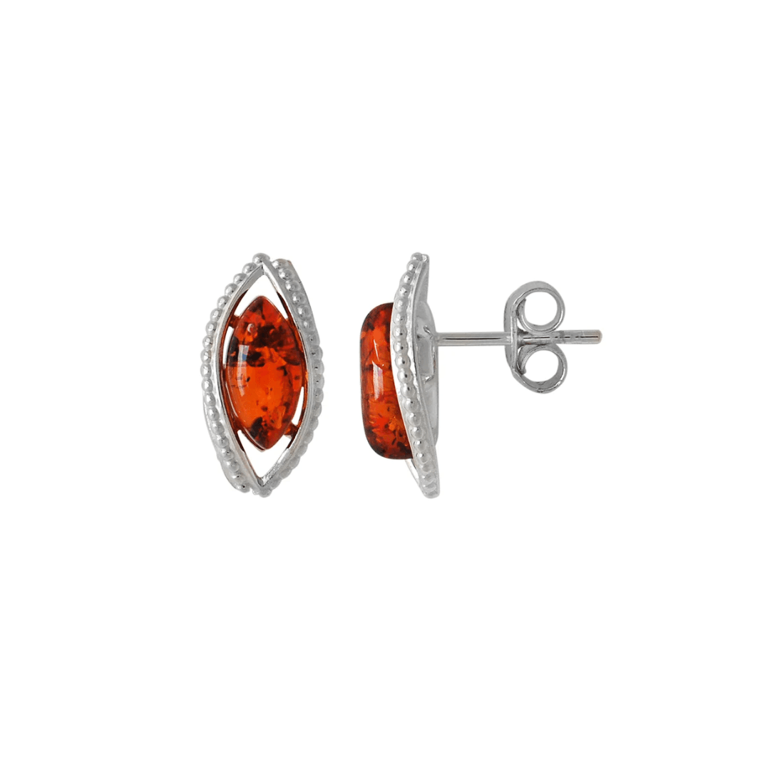 Sterling Silver Marquise Cut Amber Stud Earrings - Judith Hart Jewellers