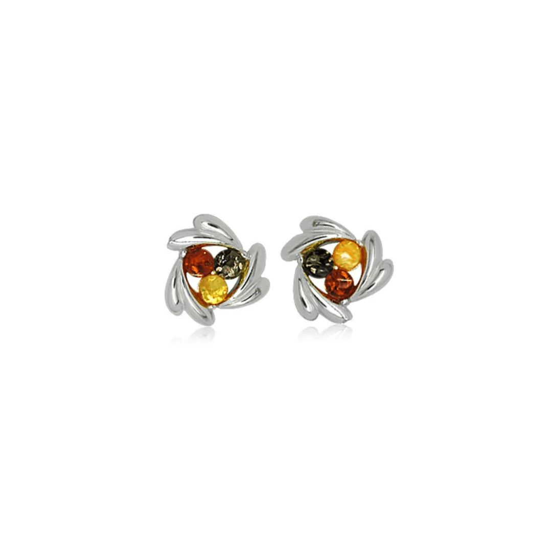 Sterling Silver Three Colour Amber Swirl Stud Earrings - Judith Hart Jewellers