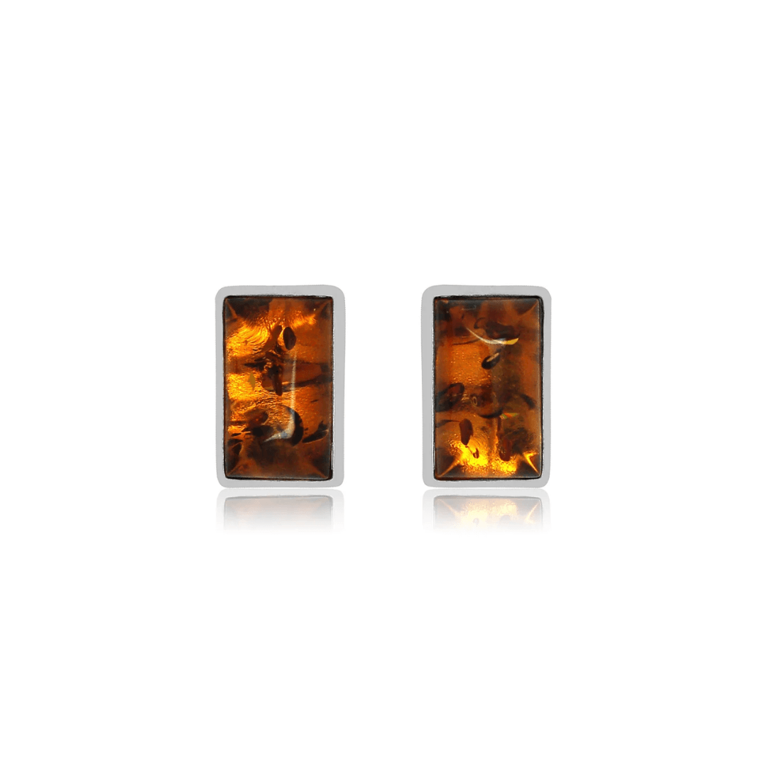 Sterling Silver Rectangle Amber Stud Earrings - Judith Hart Jewellers