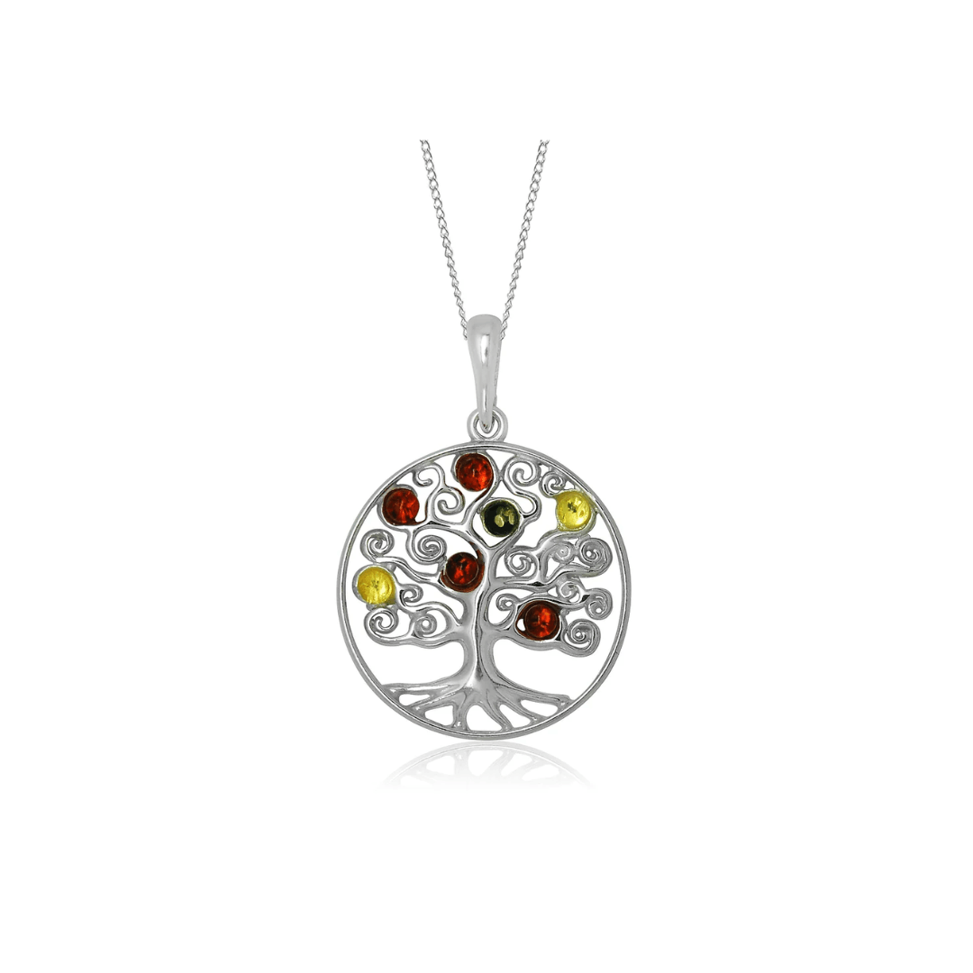 Sterling Silver Amber Tree Pendant and Chain - Judith Hart Jewellers