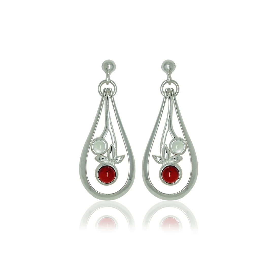 Sterling Silver Amber and Moonstone Drop Earrings - Judith Hart Jewellers