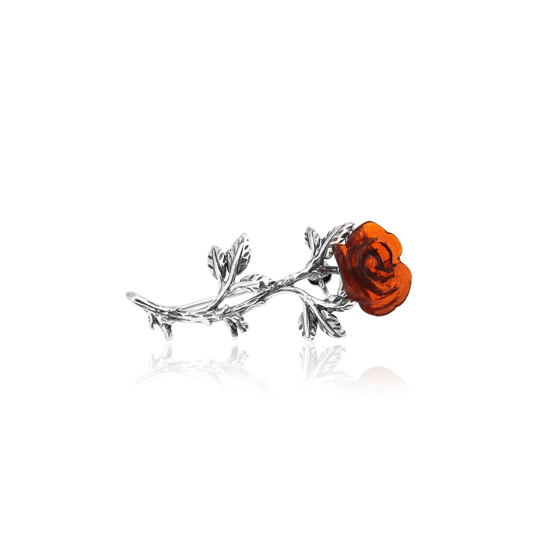 Sterling Silver Amber Rose Brooch - Judith Hart Jewellers