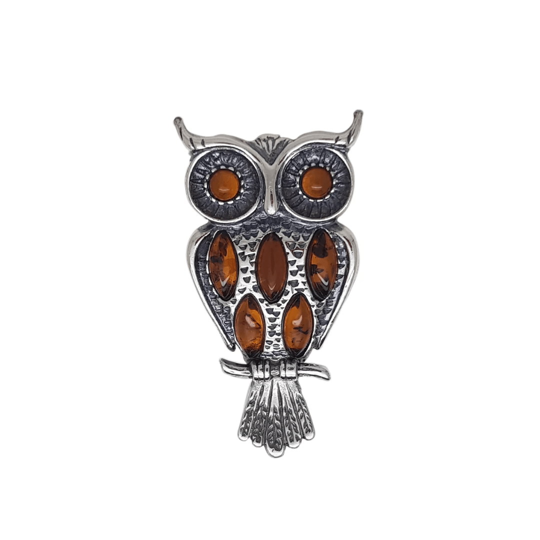 Sterling Silver Amber Owl Brooch