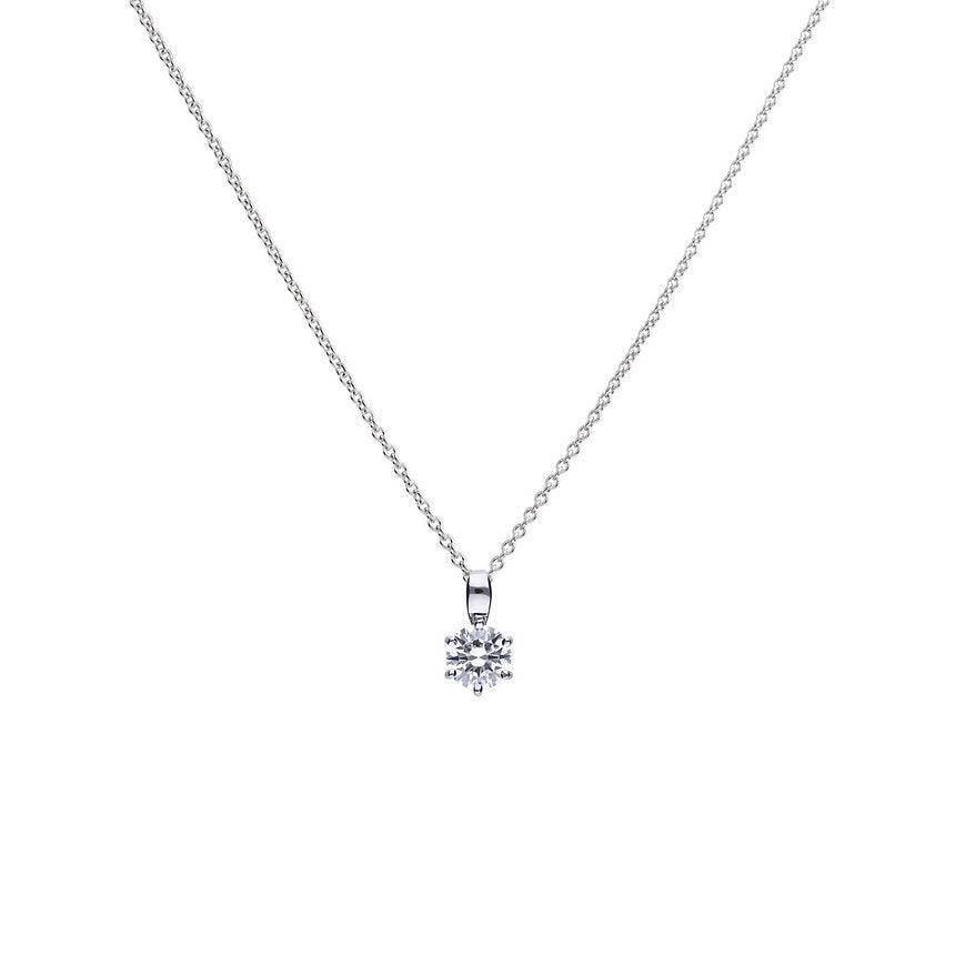 Diamonfire Silver 6 Claw 1ct Cubic Zirconia Pendant and Chain P4608