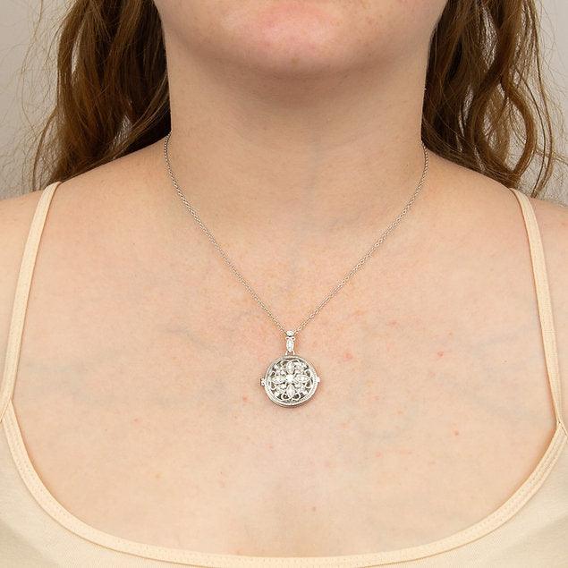 Diamonfire Silver Round Filigree Locket and Chain P4613