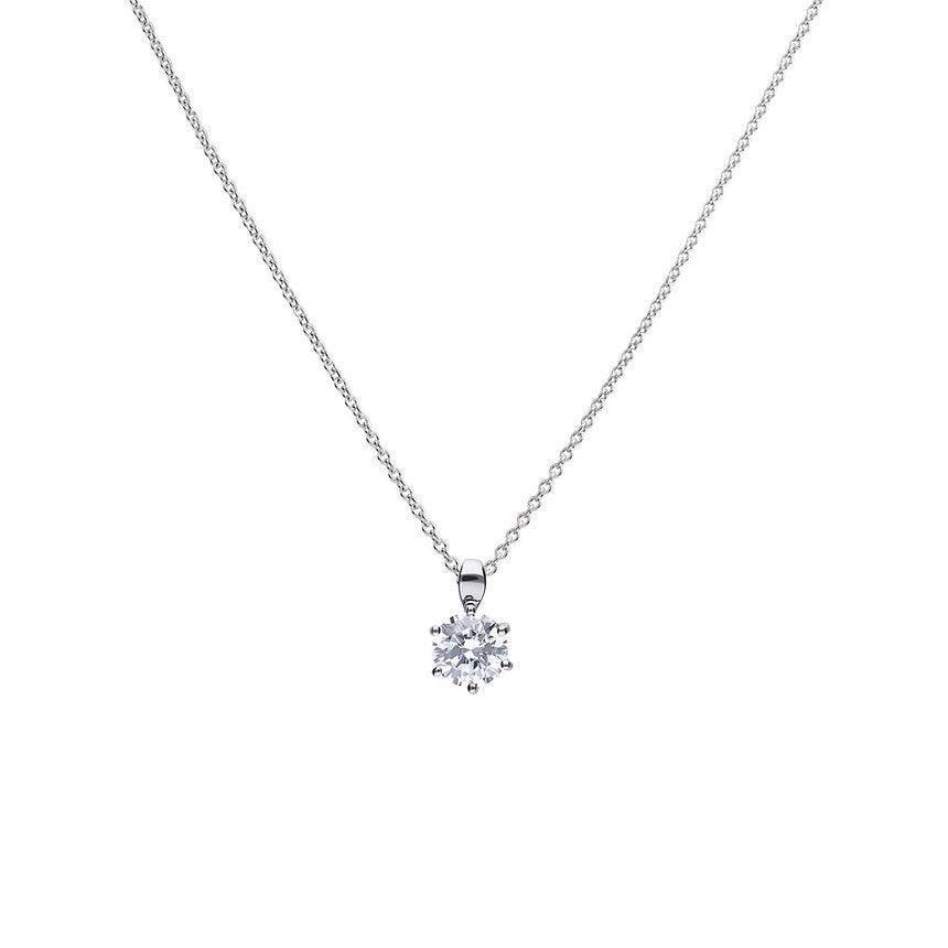 Diamonfire Silver 6 Claw 2ct Cubic Zirconia Pendant and Chain P4605