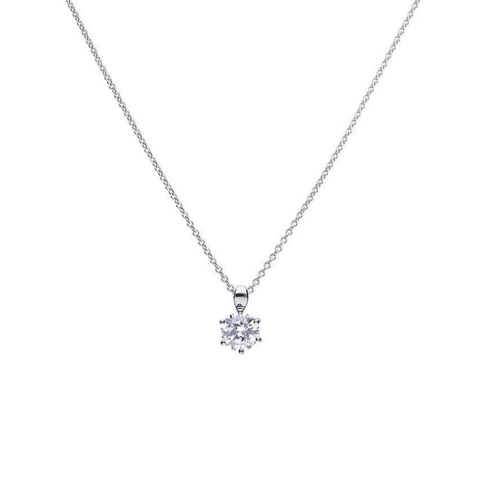 Diamonfire Silver 6 Claw 2ct Cubic Zirconia Pendant and Chain P4605