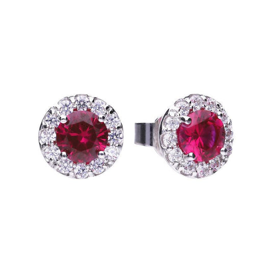 Diamonfire Silver Round Cluster with Red Centre Stone and Cubic Zirconia Halo Stud Earrings E5654 - Judith Hart Jewellers