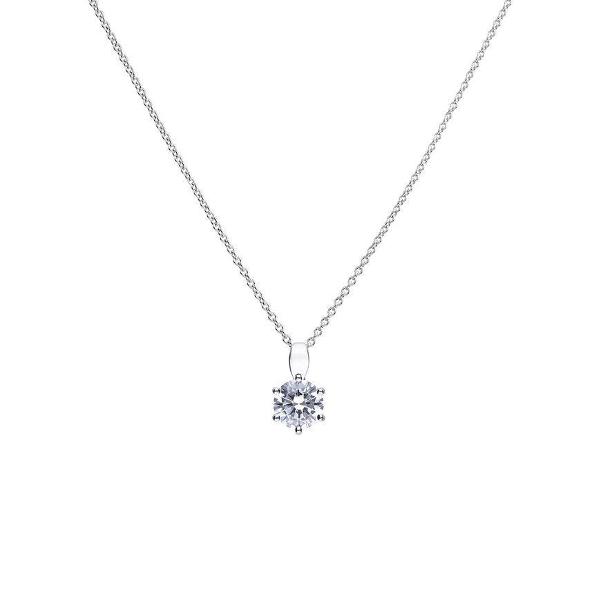 Diamonfire Silver 6 Claw 1.5ct Zirconia Pendant and Chain P4607