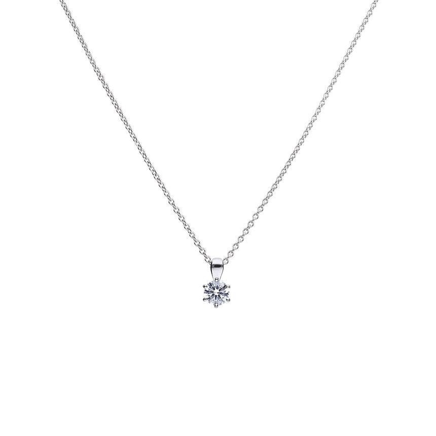 Diamonfire Silver 6 Claw 0.75ct Cubic Zirconia Pendant and Chain P4609