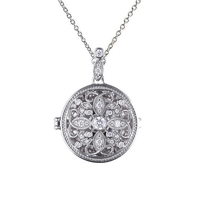 Diamonfire Silver Round Filigree Locket and Chain P4613