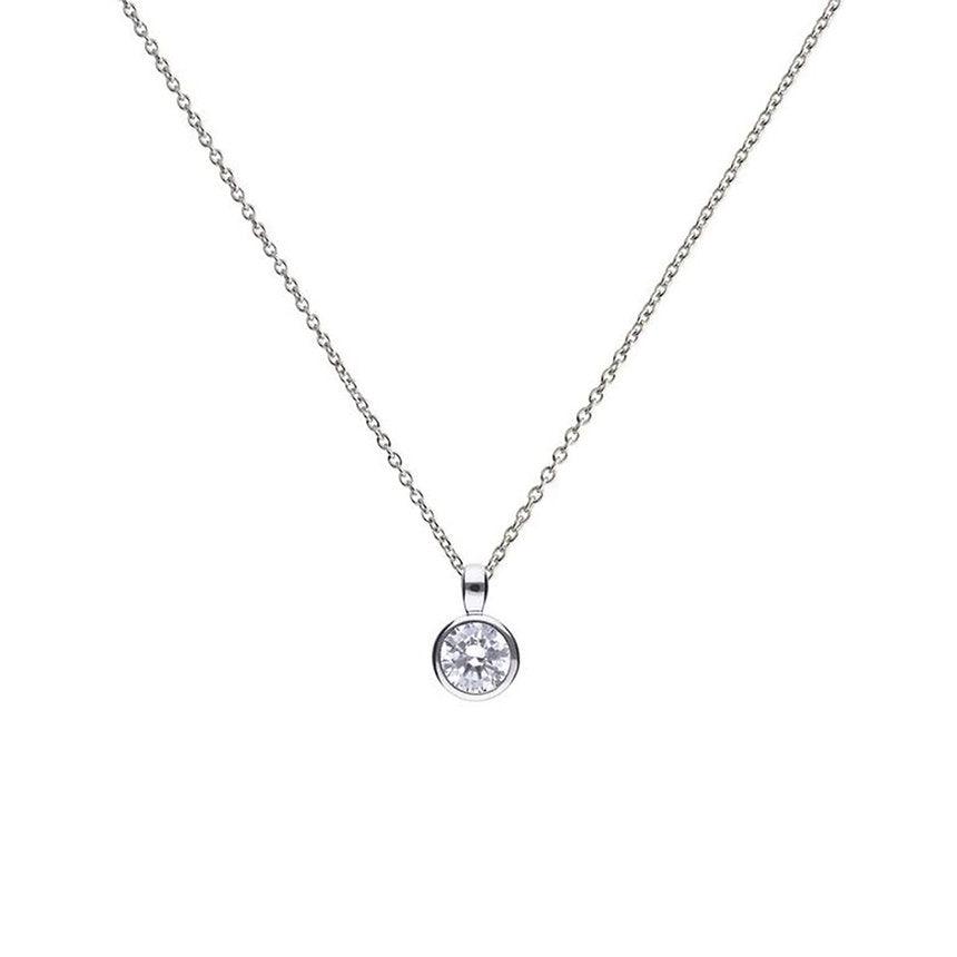 Diamonfire Silver Bezel Set 0.75ct Cubic Zirconia Pendant and Chain P4642