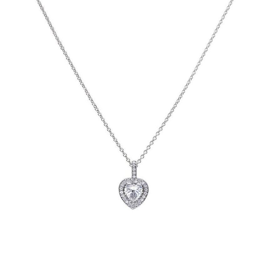 Diamonfire Silver Heart Halo Cubic Zirconia Pendant and Chain P4616