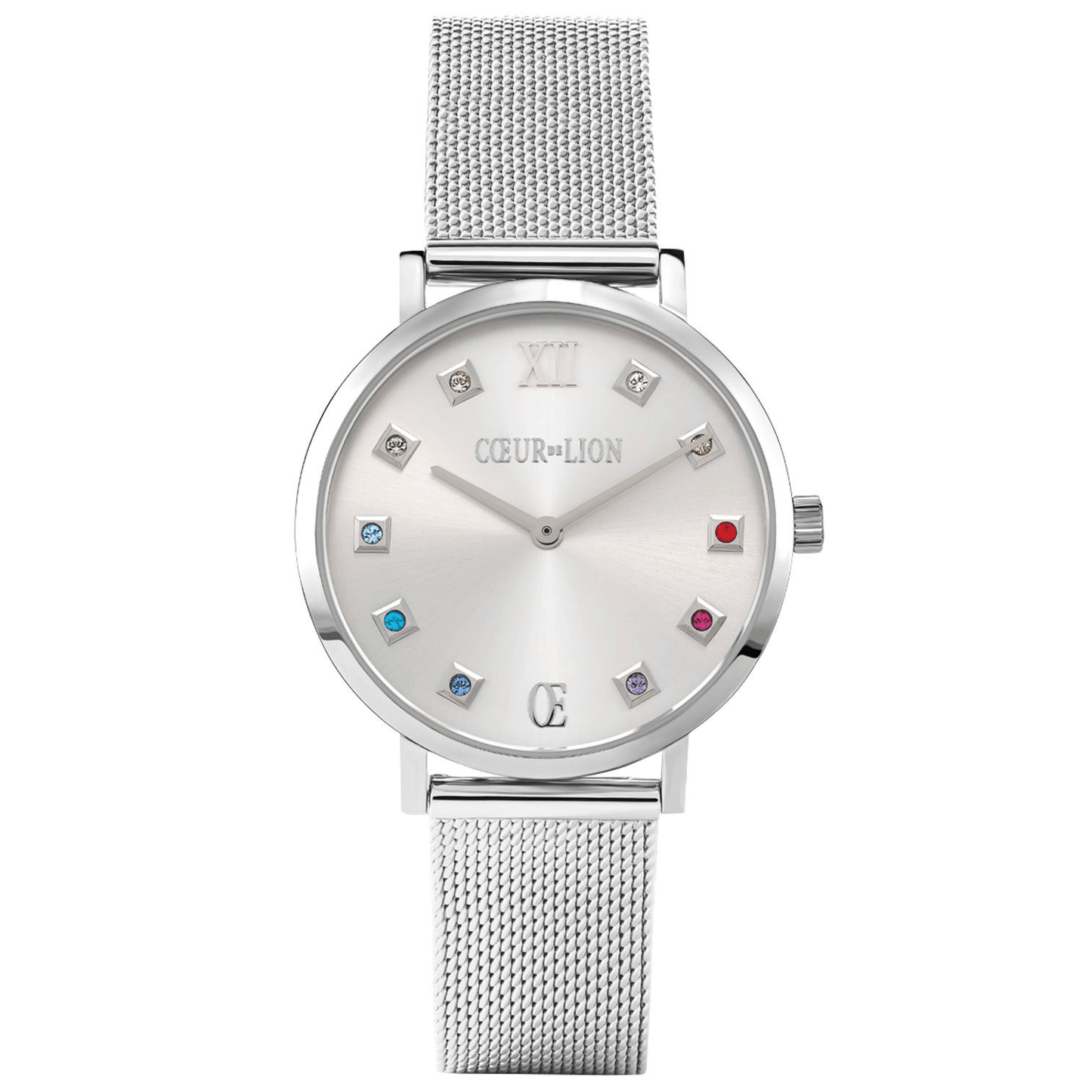 Coeur De Lion Stainless Steel Mesh Bracelet Watch with Rainbow Crystal Dial - Judith Hart Jewellers
