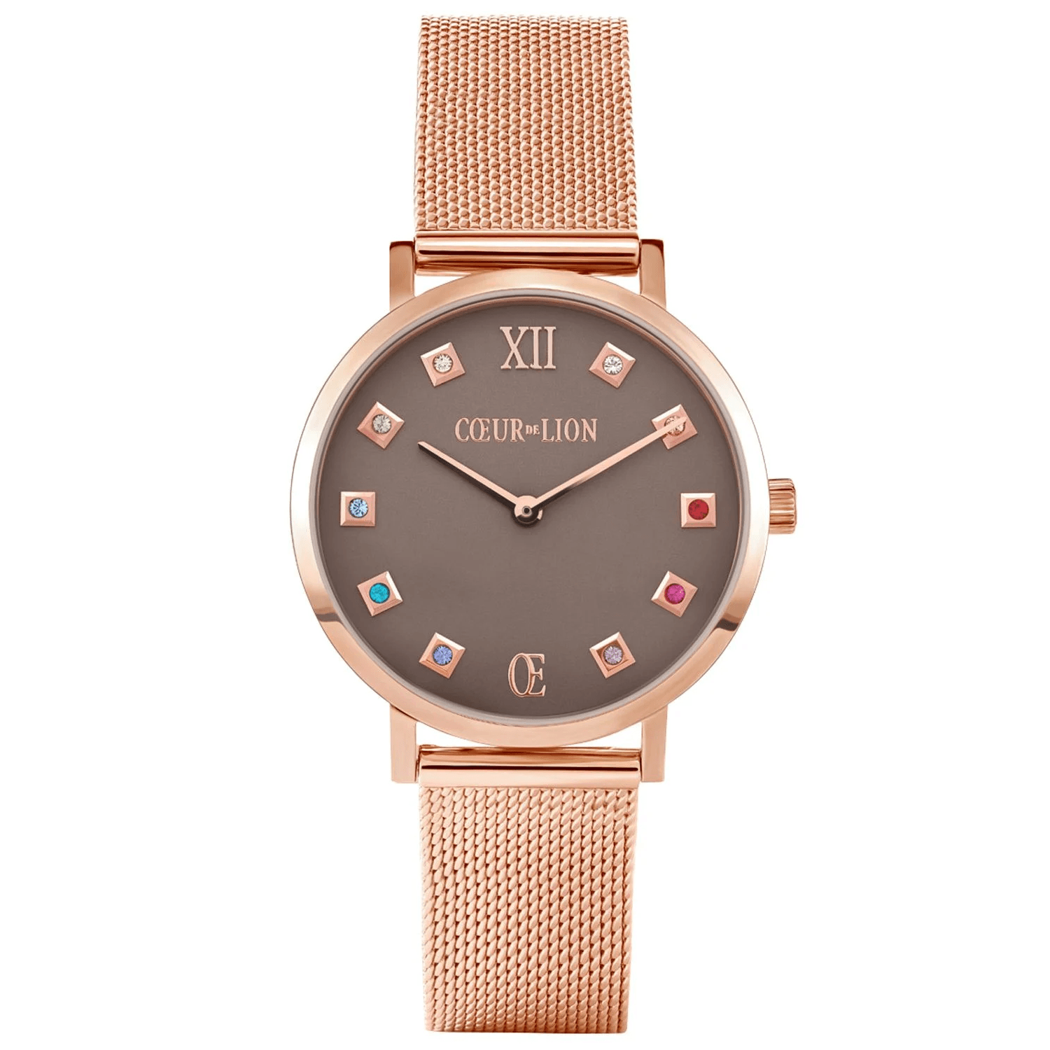 Coeur De Lion Rose Vermeil Mesh Bracelet Watch with Rainbow