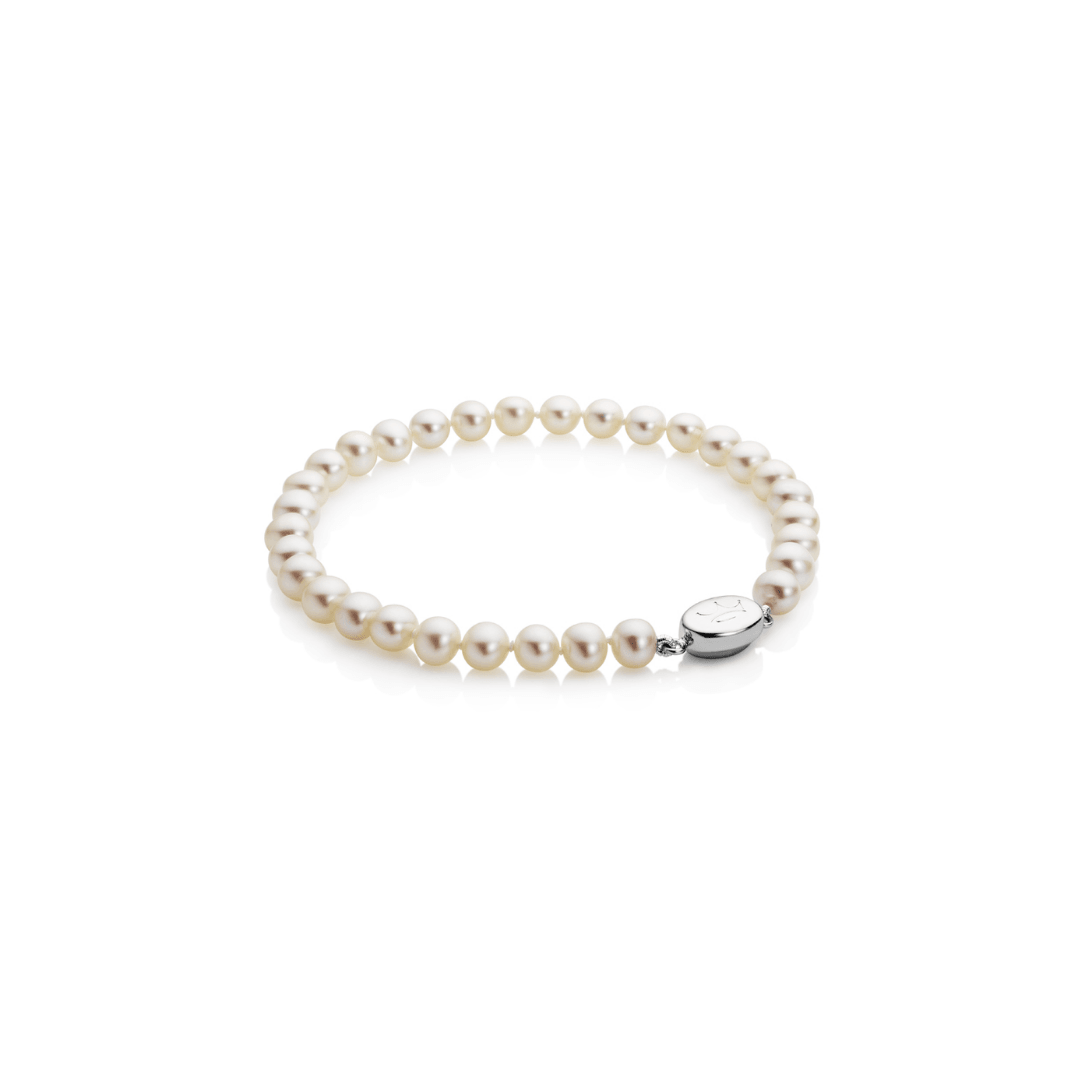 Jersey Pearl White Freshwater Cultured Pearl 7-7.5mm Bracelet with Sterling Silver Clasp