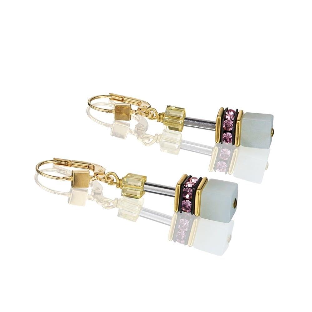 Coeur De Lion Pale Green and Rose with Yellow Vermeil Drop Earrings - Judith Hart Jewellers