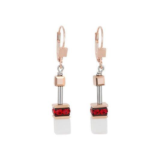 Coeur De Lion Rose Vermeil Drop Earrings with White and Red Crystal - Judith Hart Jewellers
