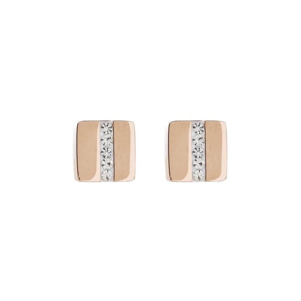 Coeur De Lion Rose Tone Stud Earrings with White Crystals - Judith Hart Jewellers