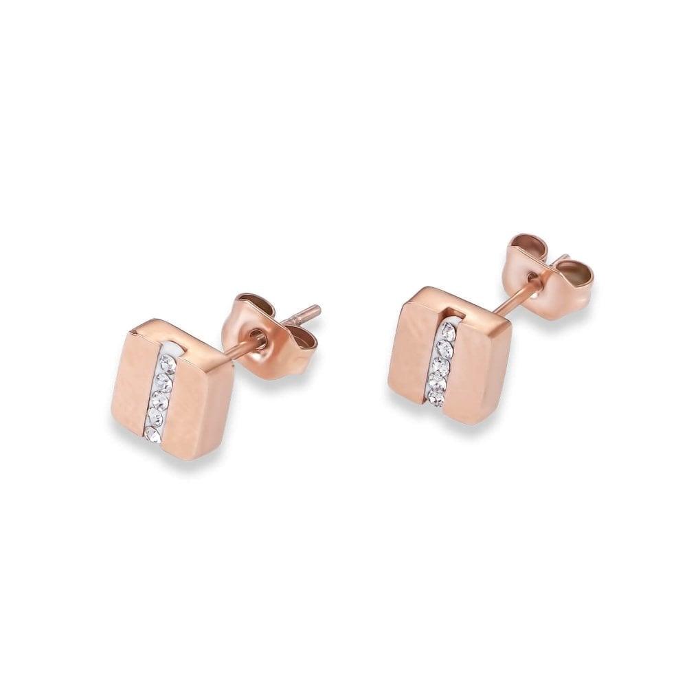 Coeur De Lion Rose Tone Stud Earrings with White Crystals - Judith Hart Jewellers