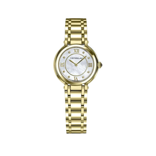 Herbelin Galet Mother Of Pearl Diamond Dial Yellow PVD Bracelet Watch 17430BP59