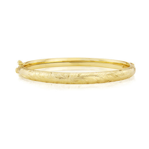 9ct Yellow Gold 5mm Hand Engraved Hollow Bangle