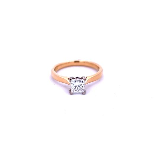 18ct Yellow Gold 0.77ct Princess Cut Diamond Ring Size M