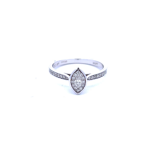 18ct White Gold Marquise Cut 0.24ct Diamond Halo Ring