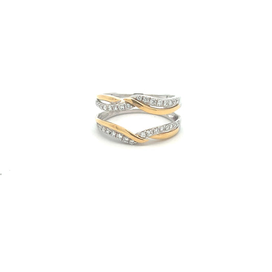 18ct White and Yellow Gold 0.29ct Diamond Double Slot Wishbone Ring Size M