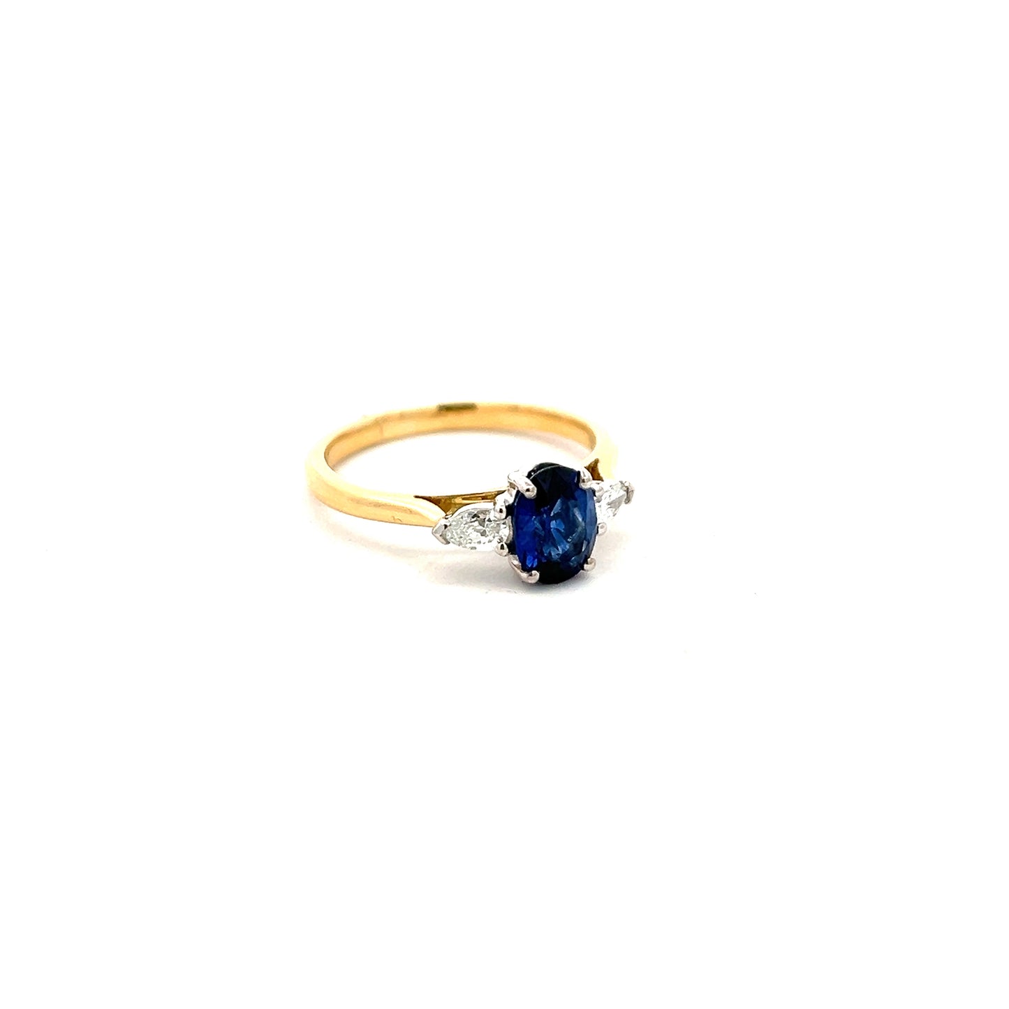 18ct Yellow Gold Sapphire with Pear Cut Diamonds Ring Size O