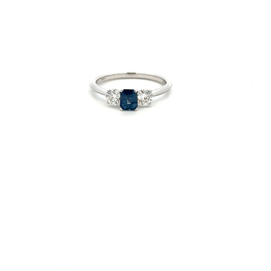 Platinum Sapphire and Diamond Three Stone Ring