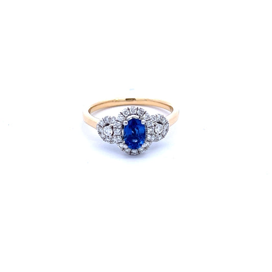 18ct Yellow Gold Sapphire and Diamond Ring Size M