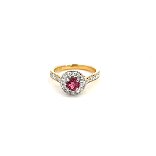 18ct Yellow Gold Ruby And Diamond Cluster Ring Size J 1/2