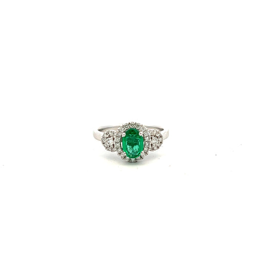 Platinum Oval Emerald and Diamond Cluster Ring Size M