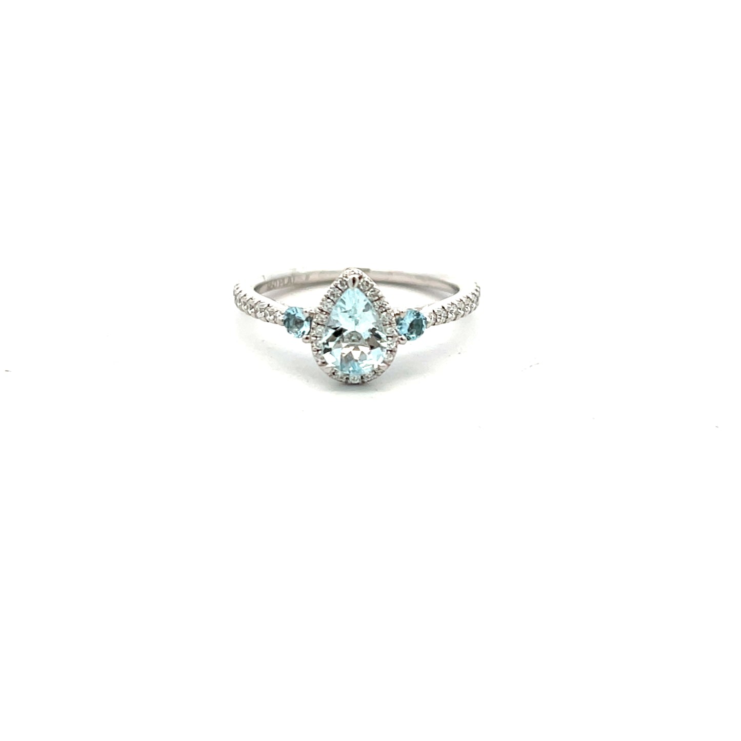 Platinum Aquamarine and Diamond Ring Size N