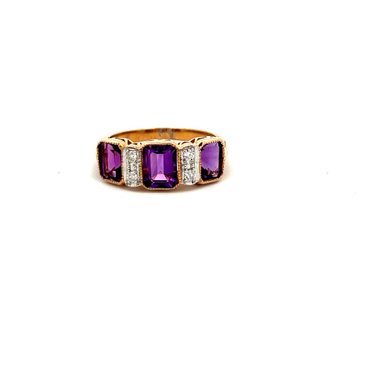 9ct Yellow Gold Amethyst And Diamond Ring Size N