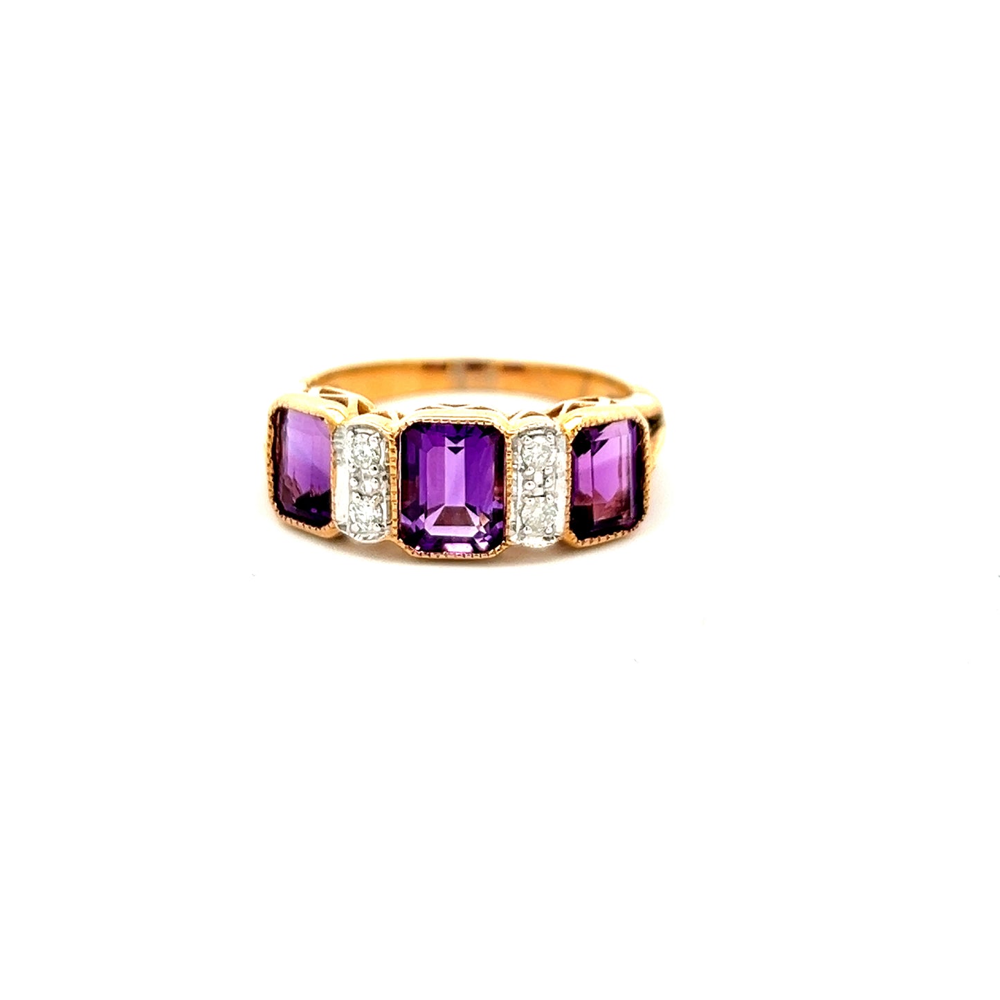 9ct Yellow Gold Amethyst And Diamond Ring Size N