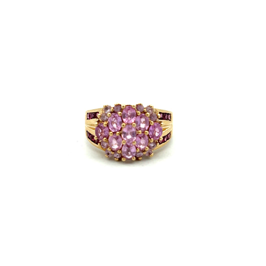 Pre-Owned 9ct Gold Pink Sapphire and Pink Tourmaline Ring Size P