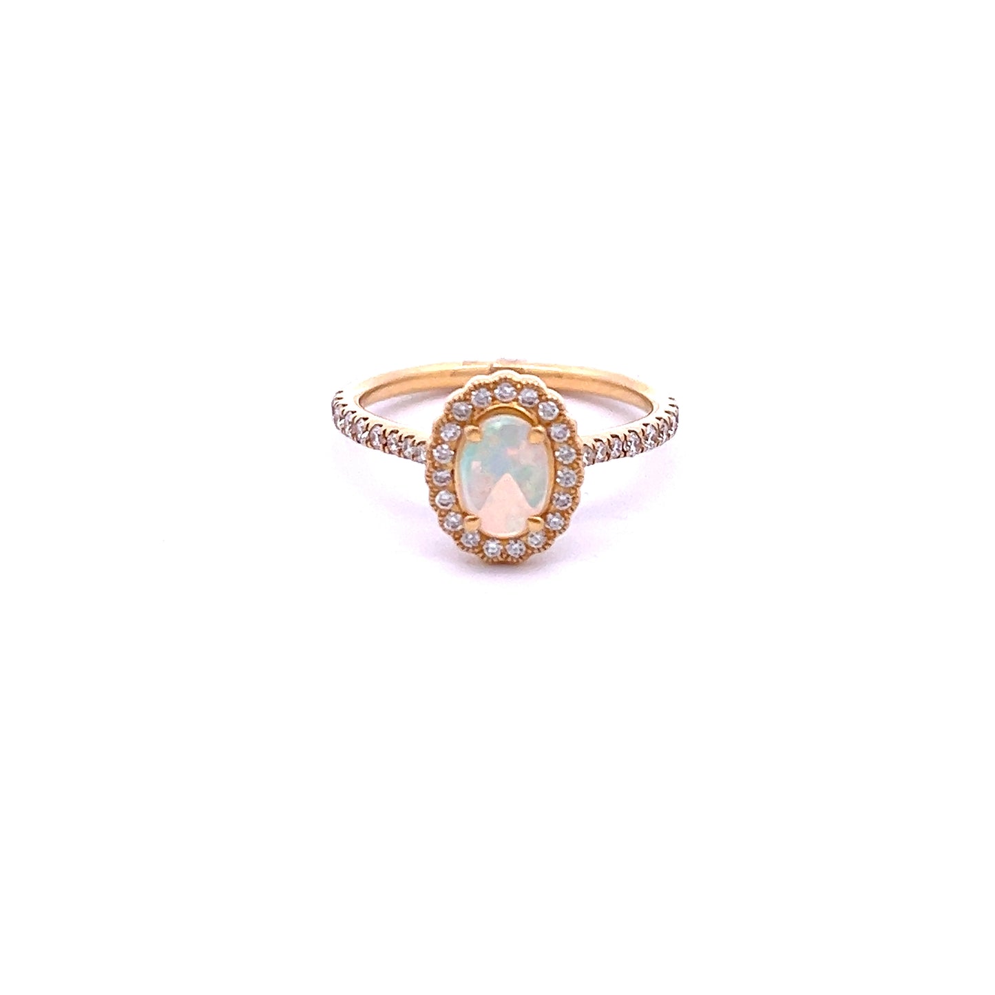 18ct Yellow Gold Opal and Diamond Ring Size N