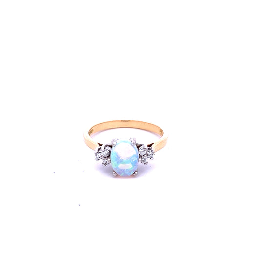 18ct Yellow Gold Opal and Diamond Ring