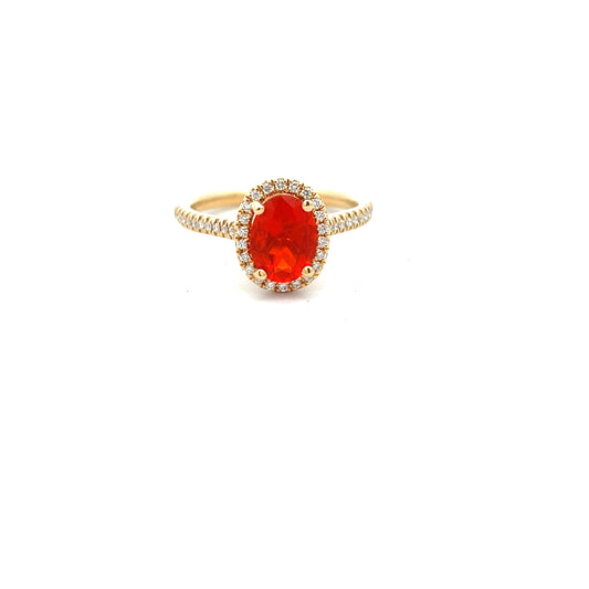 18ct Yellow Gold 0.83ct Oval Fire Opal and Diamond Cluster Ring Size M