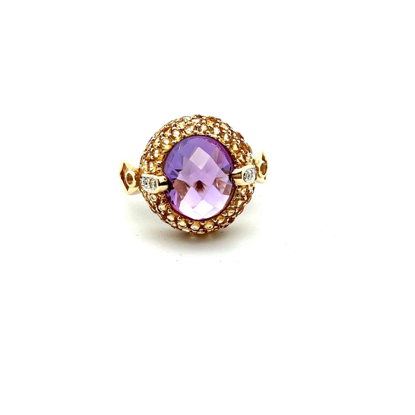 Pre-Owned 9ct Yellow Gold Citrine, Amethyst And Diamond Cluster Ring Size P