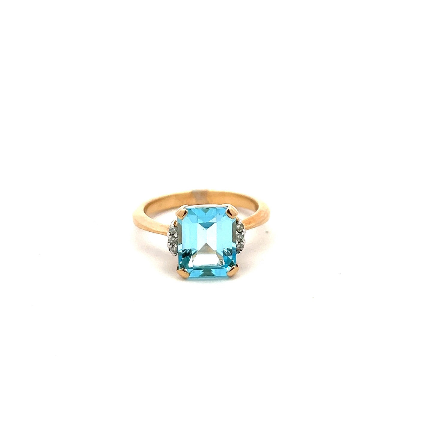 9ct Yellow Gold Blue Topaz and Diamond Ring Size O