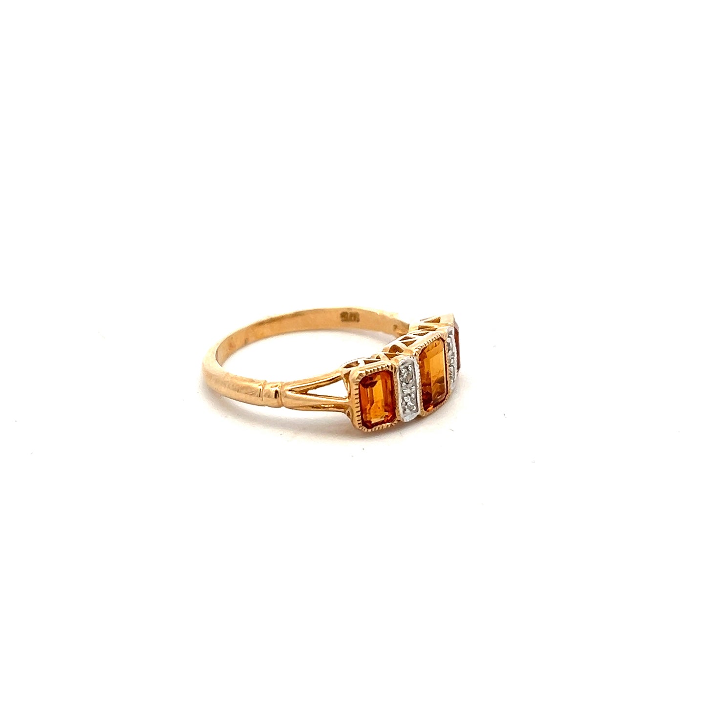 9ct Yellow Gold Citrine and Diamond Ring Size N