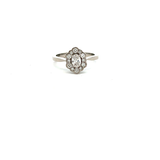 Platinum Diamond Oval Halo Ring Size N