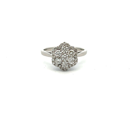 Platinum 1ct Diamond Flower Cluster Ring Size Q