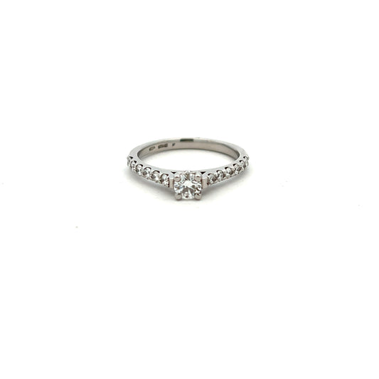 Platinum 0.30ct Diamond Ring with 0.36ct Diamond Shoulders Size N